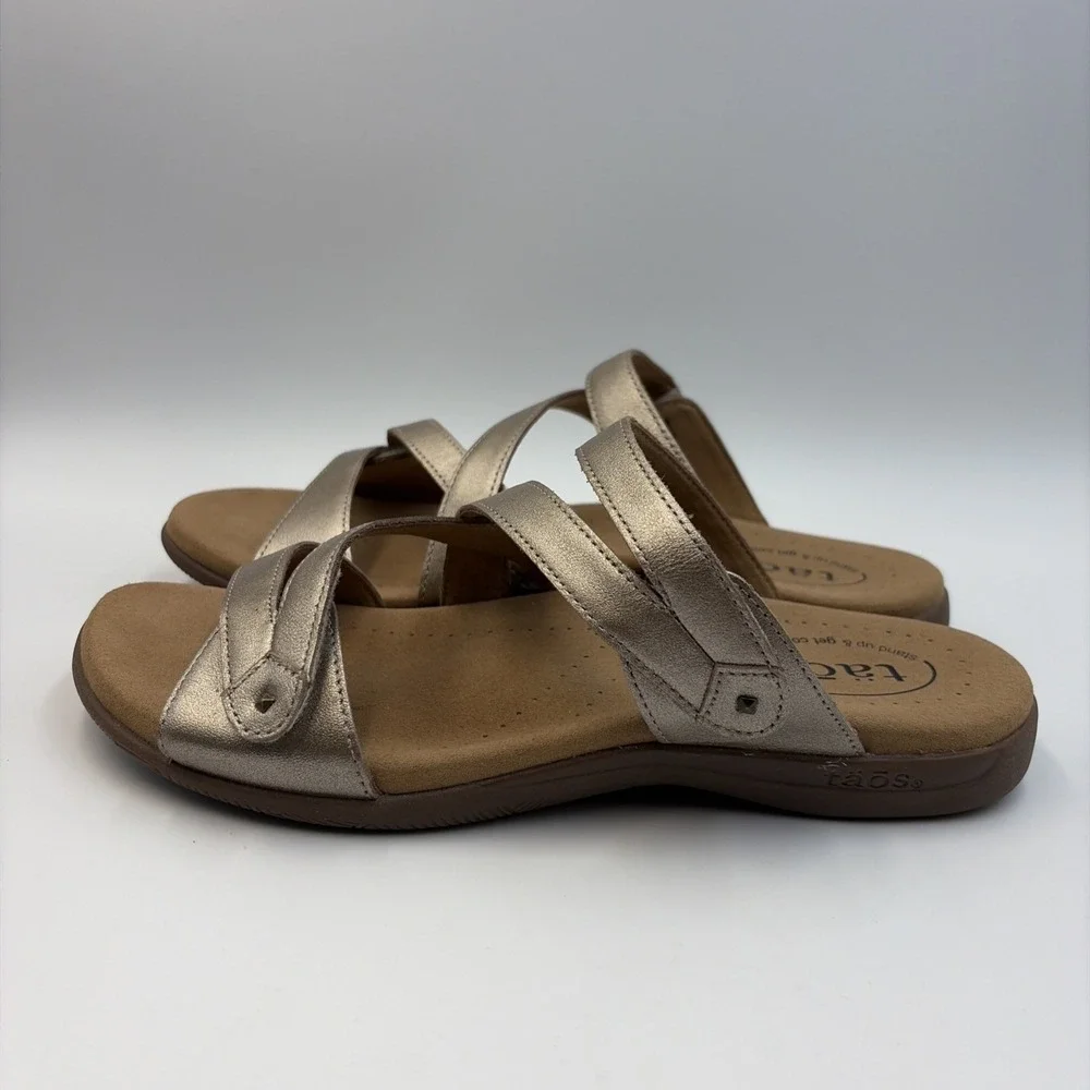 Taos Double U Strappy Slide Sandals Women's Size 8 Champagne Leather